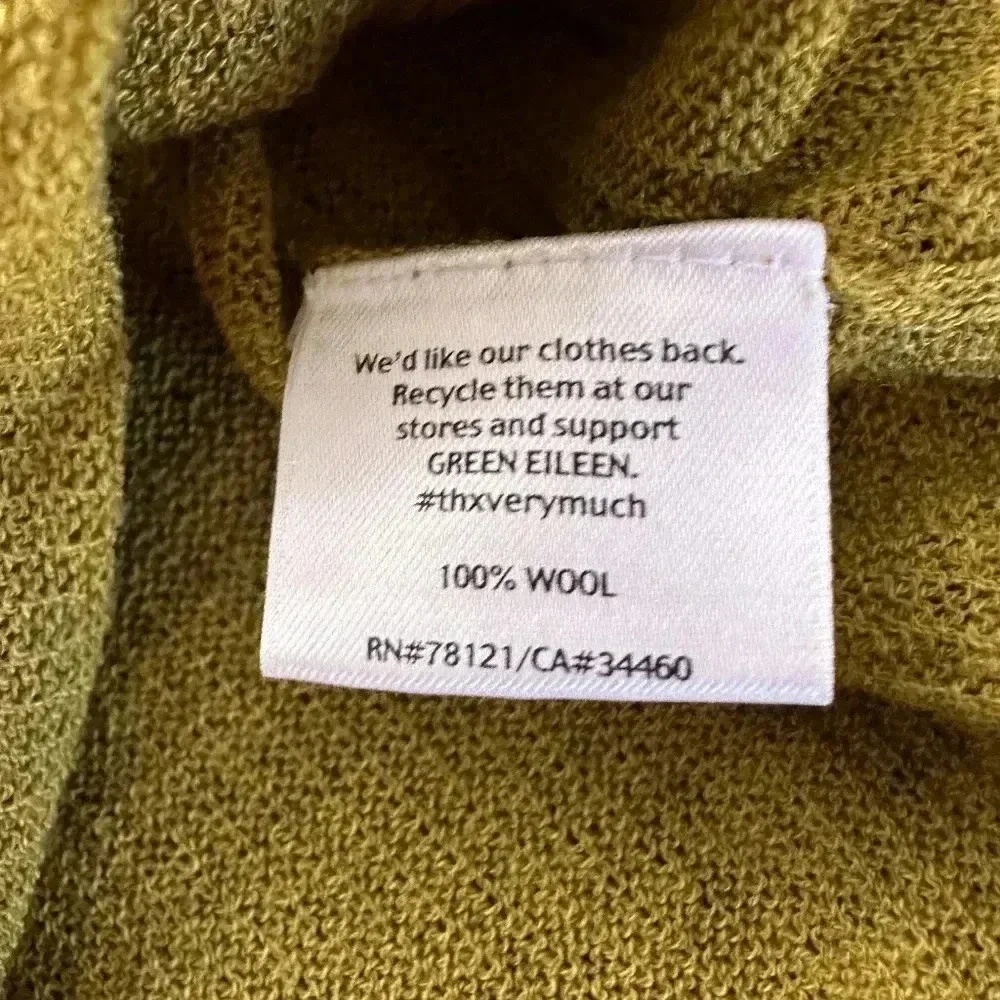 Eileen Fisher green 100% wool V-neck tunic sweater size Medium - Picture 8 of 9